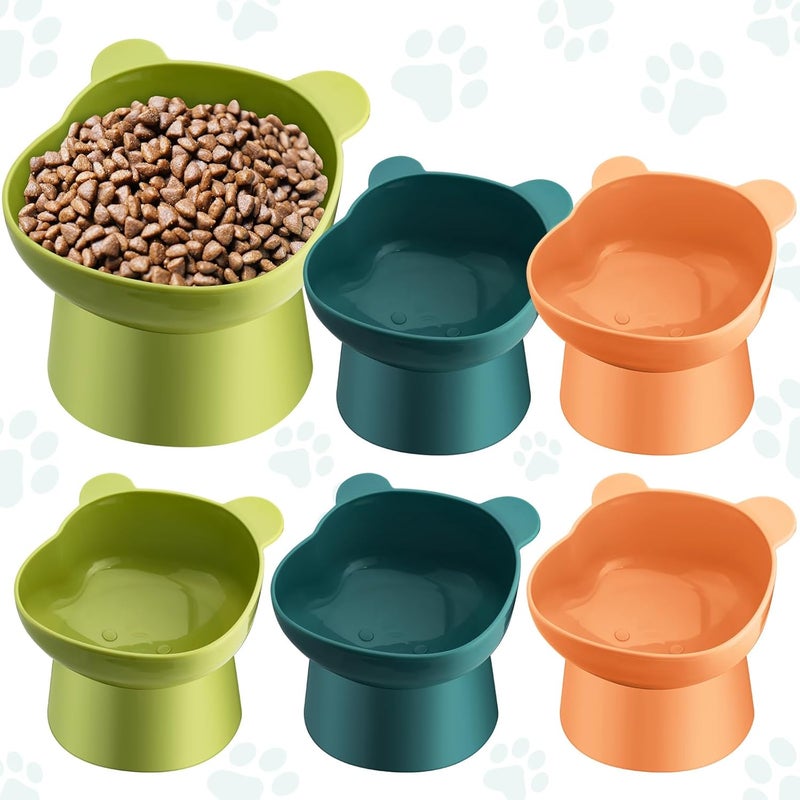 Hsei 6 Pcs Raised Cat Food Bowls 15 Degrees Elevated Cat Bowls Anti Vomiting Tilted Raised Whisker Friendly Pet Dish Plastic Slanted Stand for Indoor Pet Food Water Feeder(Cute Color) - Image 1